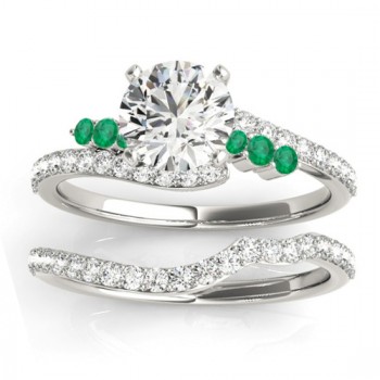 Diamond & Emerald Bypass Bridal Set 14k White Gold (0.74ct)