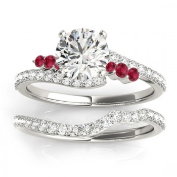 Diamond & Ruby Bypass Bridal Set 14k White Gold (0.74ct)