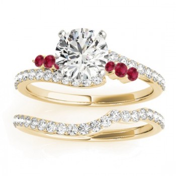 Diamond & Ruby Bypass Bridal Set 14k Yellow Gold (0.74ct)