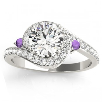 Halo Swirl Amethyst & Diamond Engagement Ring 14k White Gold (0.48ct)