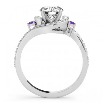 Halo Swirl Amethyst & Diamond Engagement Ring 18K White Gold (0.48ct)