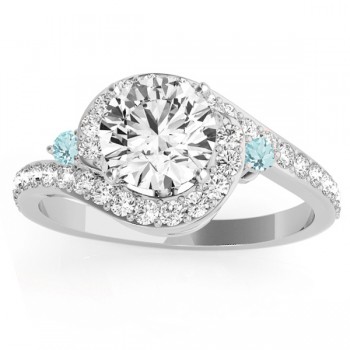 Halo Swirl Aquamarine & Diamond Engagement Ring 14k White Gold (0.48ct)