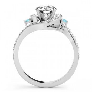 Halo Swirl Aquamarine & Diamond Engagement Ring 14k White Gold (0.48ct)