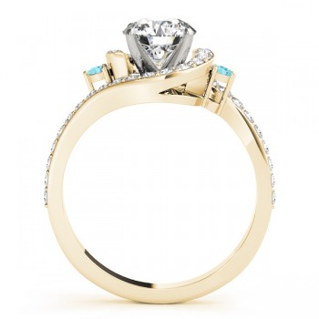 Halo Swirl Aquamarine & Diamond Engagement Ring 18K Yellow Gold (0.48ct)
