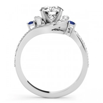 Halo Swirl Sapphire & Diamond Engagement Ring 14k White Gold (0.48ct)