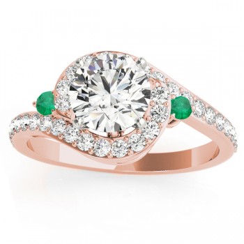 Halo Swirl Emerald & Diamond Engagement Ring 14k Rose Gold (0.48ct)