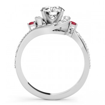 Halo Swirl Ruby & Diamond Engagement Ring 18K White Gold (0.48ct)