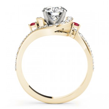 Halo Swirl Ruby & Diamond Engagement Ring 18K Yellow Gold (0.48ct)