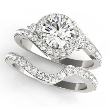 Halo Swirl Diamond Accented Bridal Set 14k White Gold (1.29ct)