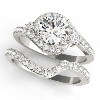 Halo Swirl Diamond Accented Bridal Set 18k White Gold (1.29ct)