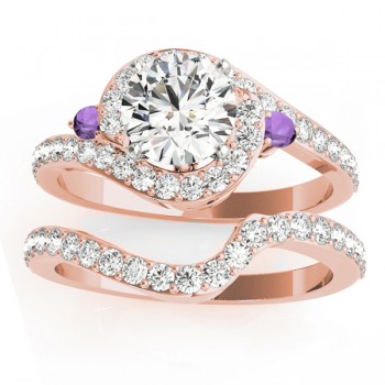 Halo Swirl Amethyst & Diamond Bridal Set 14k Rose Gold (0.77ct)