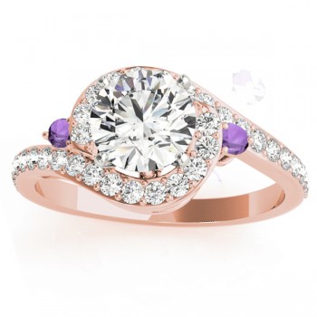 Halo Swirl Amethyst & Diamond Bridal Set 14k Rose Gold (0.77ct)