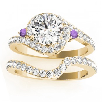 Halo Swirl Amethyst & Diamond Bridal Set 14k Yellow Gold (0.77ct)