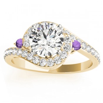 Halo Swirl Amethyst & Diamond Bridal Set 14k Yellow Gold (0.77ct)