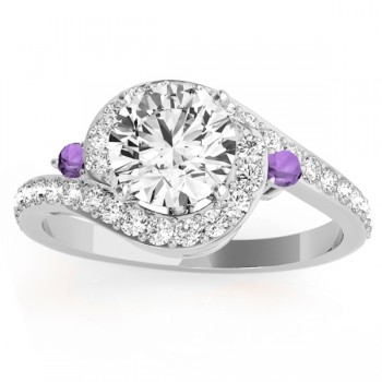 Halo Swirl Amethyst & Diamond Bridal Set Palladium (0.77ct)