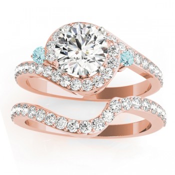 Halo Swirl Aquamarine & Diamond Bridal Set 18K Rose Gold (0.77ct)