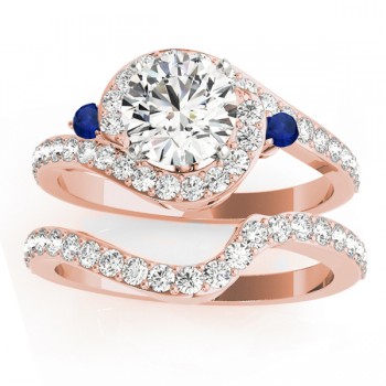 Halo Swirl Sapphire & Diamond Bridal Set 14k Rose Gold (0.77ct)
