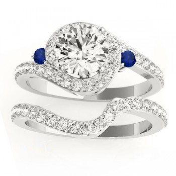 Halo Swirl Sapphire & Diamond Bridal Set 18K White Gold (0.77ct)