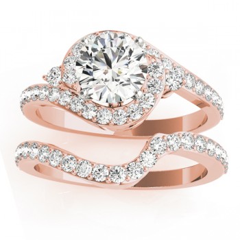 Diamond Halo Swirl Bridal Set Setting 14k Rose Gold (0.77ct)