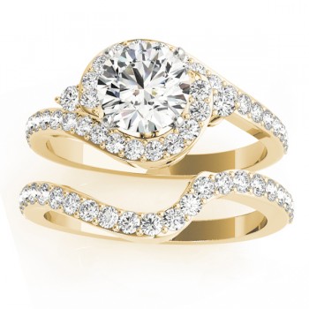 Diamond Halo Swirl Bridal Set Setting 14k Yellow Gold (0.77ct)