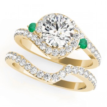 Halo Swirl Emerald & Diamond Bridal Set 18K Yellow Gold (0.77ct)