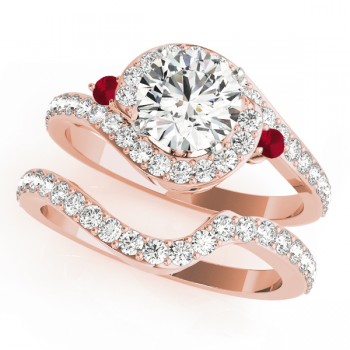 Halo Swirl Ruby & Diamond Bridal Set 14k Rose Gold (0.77ct)