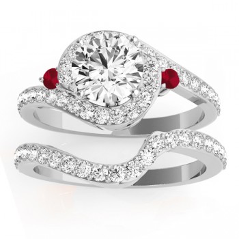 Halo Swirl Ruby & Diamond Bridal Set 14k White Gold (0.77ct)