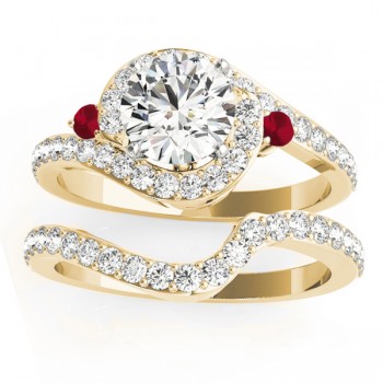 Halo Swirl Ruby & Diamond Bridal Set 14k Yellow Gold (0.77ct)