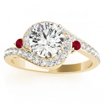 Halo Swirl Ruby & Diamond Bridal Set 14k Yellow Gold (0.77ct)