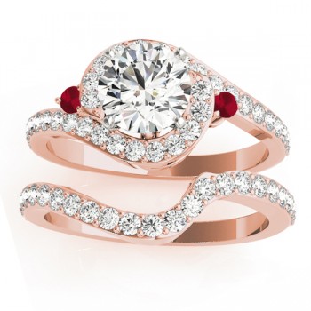 Halo Swirl Ruby & Diamond Bridal Set 18K Rose Gold (0.77ct)