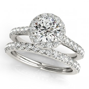 Round Diamond Halo Bridal Ring Set 18k White Gold (1.57ct)