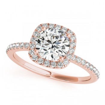 Square Halo Round Diamond Engagement Ring 14k Rose Gold 1.50ct