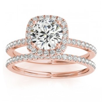 Square Halo Diamond Bridal Set Ring Setting & Band 14k Rose Gold 0.35ct