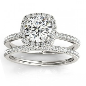 Square Halo Diamond Bridal Setting Ring & Band Palladium (0.33ct)