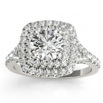 Square Double Halo Diamond Engagement Ring Platinum (0.62ct)