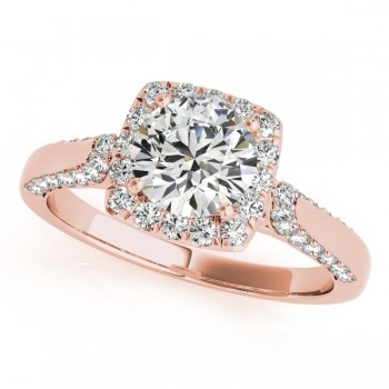Square Halo Diamond Accented Engagement Ring 14k Rose Gold 1.00ct