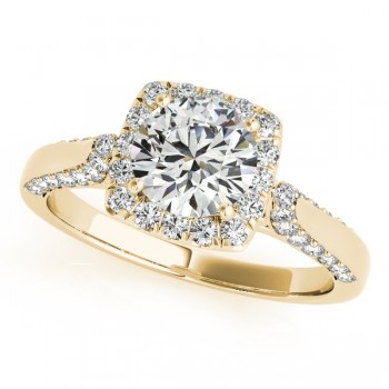 Diamond Accented Square Halo Ring & Band Bridal Set 14k Y. Gold 1.25ct