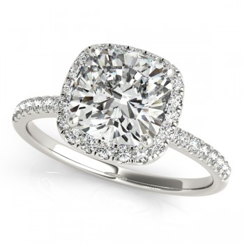 Cushion Lab Grown Diamond Halo Engagement Ring French Pave 18k W. Gold 2.00ct