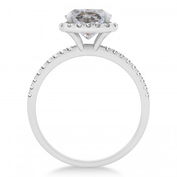 Cushion Salt & Pepper Diamond Halo Engagement Ring French Pave Palladium 0.70ct