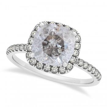 Cushion Salt & Pepper Diamond Halo Engagement Ring French Pave Platinum 0.70ct