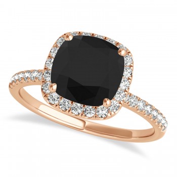 Cushion Black Diamond Halo Engagement Ring French Pave 18k R. Gold 0.70ct