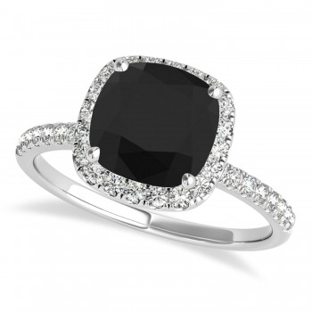 Cushion Black Diamond Halo Engagement Ring French Pave Platinum 0.70ct