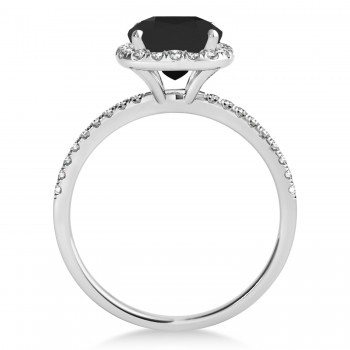 Cushion Black Diamond & Diamond Halo Engagement Ring French Pave Platinum 1.58ct