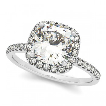 Cushion Moissanite & Diamond Halo Engagement Ring French Pave Platinum 2.00ct