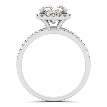 Cushion Moissanite & Diamond Halo Engagement Ring French Pave 14k W. Gold 1.58ct