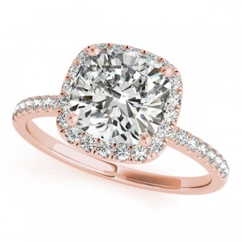 Cushion Lab Grown Diamond Halo Bridal Set French Pave 14k Rose Gold 2.14ct