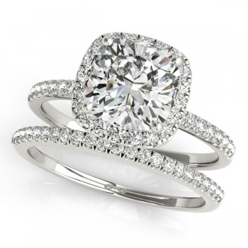 Cushion Lab Grown Diamond Halo Bridal Set French Pave Palladium 2.14ct