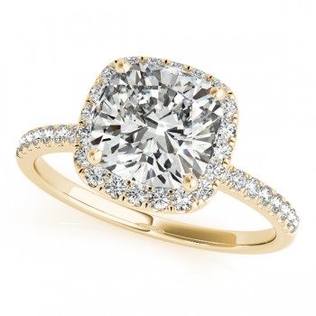 Cushion Lab Grown Diamond Halo Bridal Set French Pave 18k Yellow Gold 0.84ct