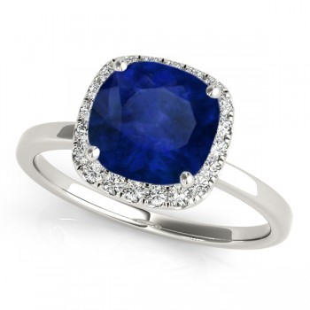 Cushion Blue Sapphire & Diamond Halo Engagement Ring 14k White Gold (1.00ct)