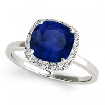 Cushion Blue Sapphire & Diamond Halo Engagement Ring Platinum (1.00ct)